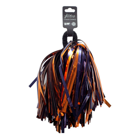 Navy Orange Shimmer Hair and Wrist Pom Poms School Spirit