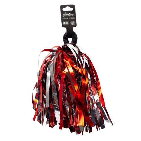 Red Silver Shimmer Hair and Wrist Pom Poms School Spirit