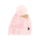 Allover Clear Sequin Faux Fur Pom Beanie