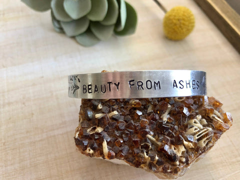 Beauty From Ashes silver cuff bracelet