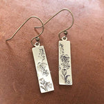 Wildflower Earrings, hand stamped skinny rectangle