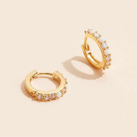 Opal & Rhinestone 18K Gold Dip Hoop Earrings