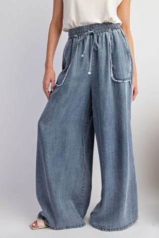 Washed Denim Palazzo Pants