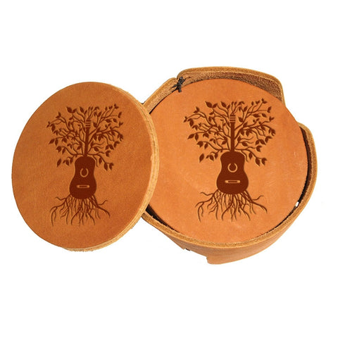 Oowee Products - Leather Round Coasters with Holder - Set of 4